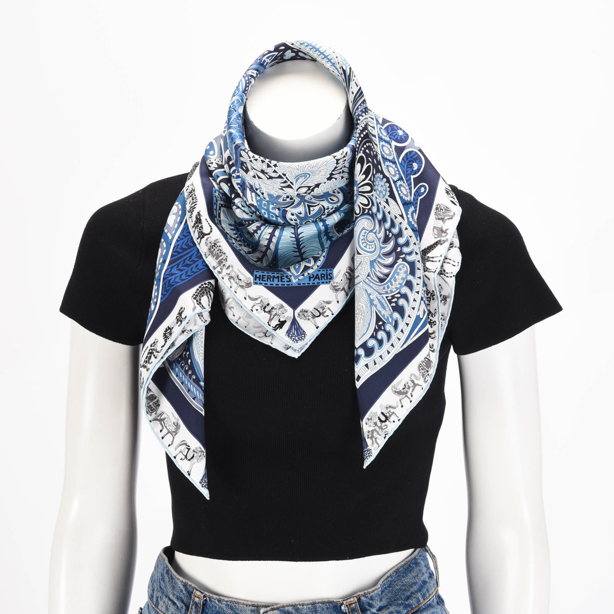 Hermes Blue Silk Le Jardin De La Maharani Scarf