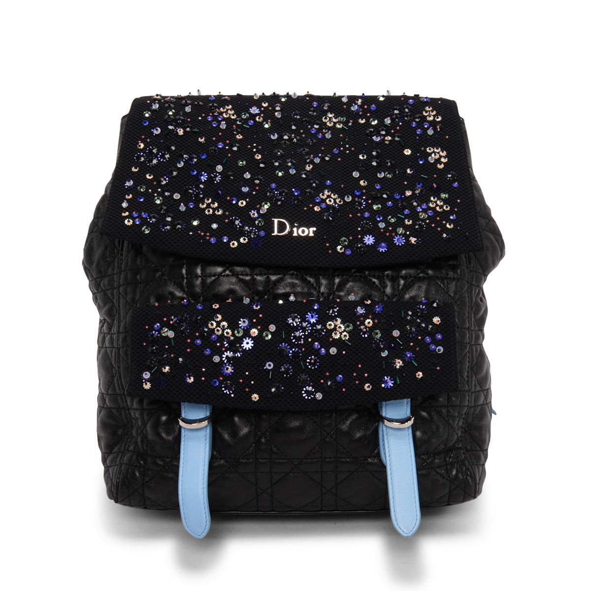 Dior Black Cannage Lambskin Embellished Stardust Small Backpack