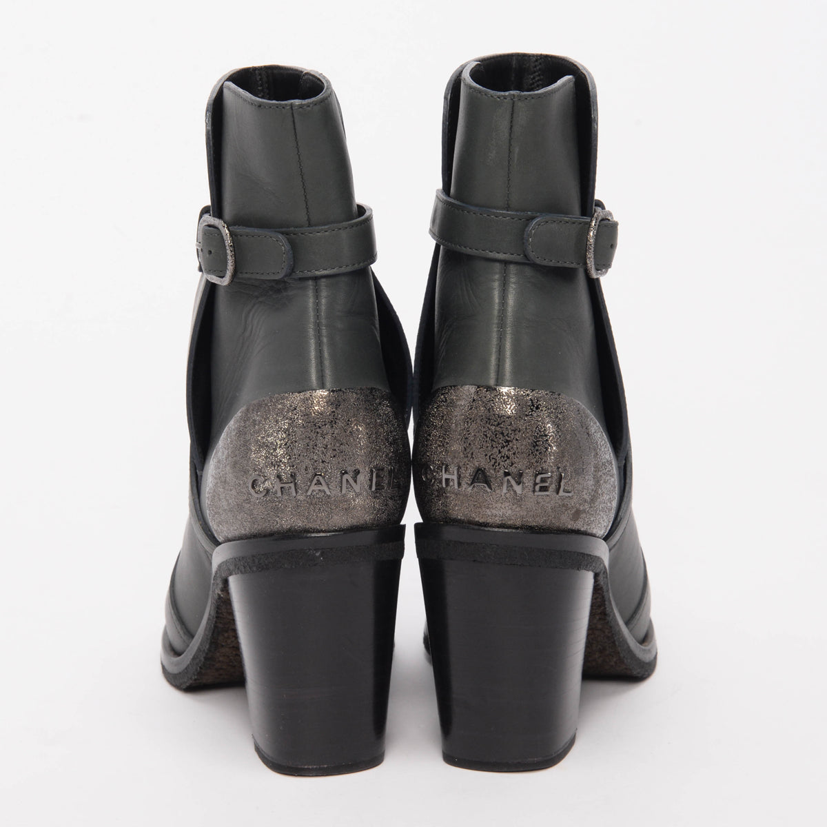 Chanel Army Green Lambskin Biker Ankle Boots 38