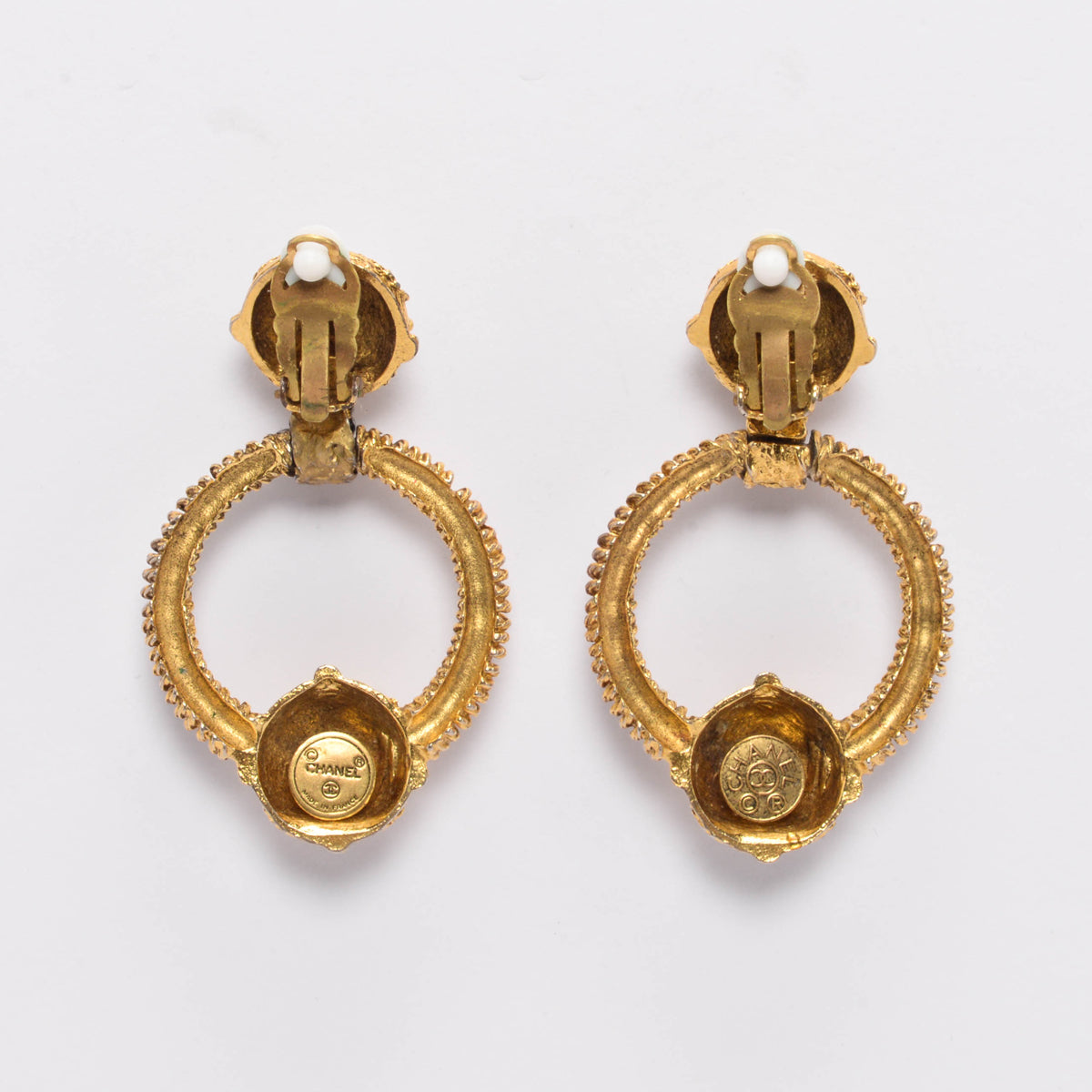 Chanel Vintage Gold Door Knocker Clip Earrings