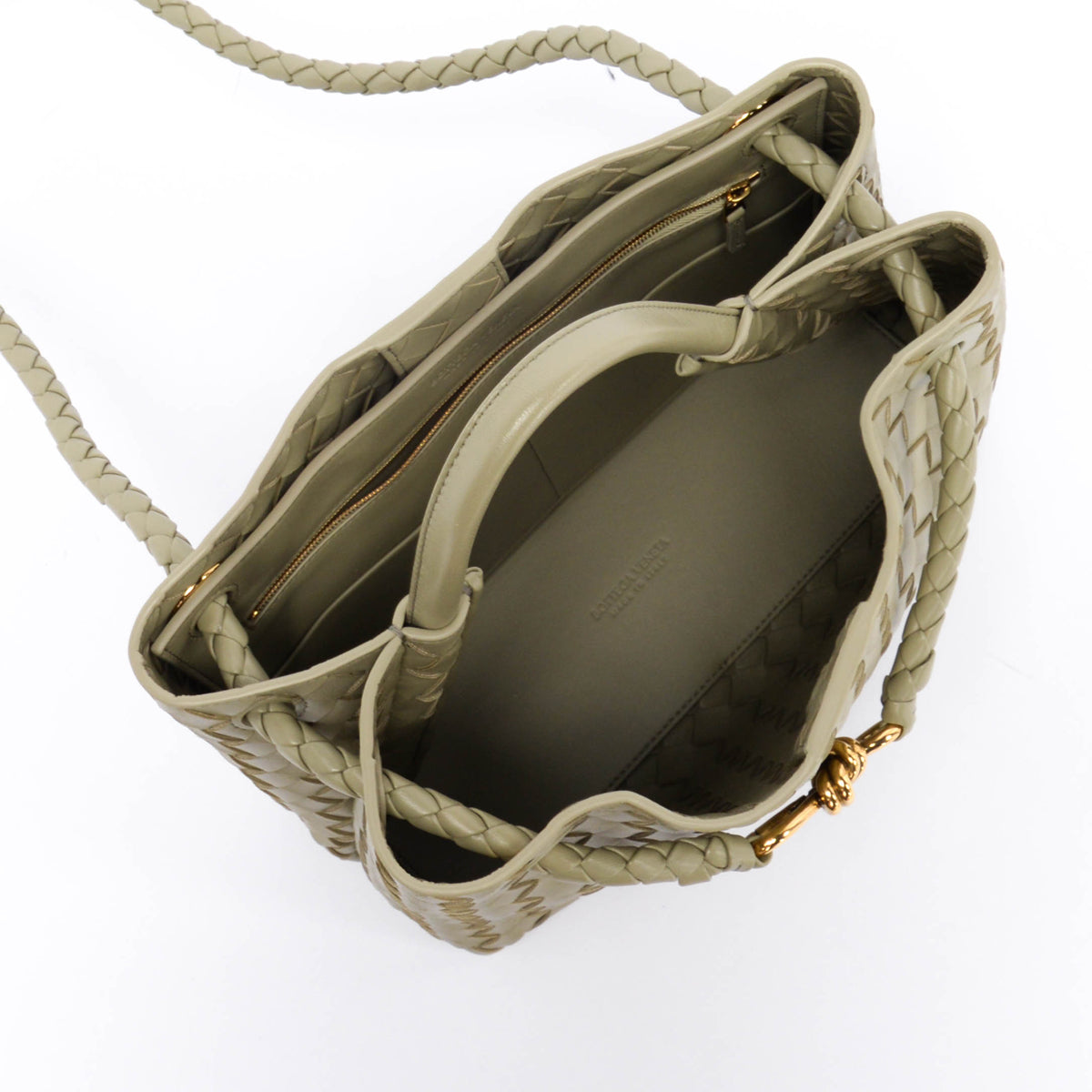 Bottega Veneta Travertine Intrecciato Lambskin Medium Andiamo Tote