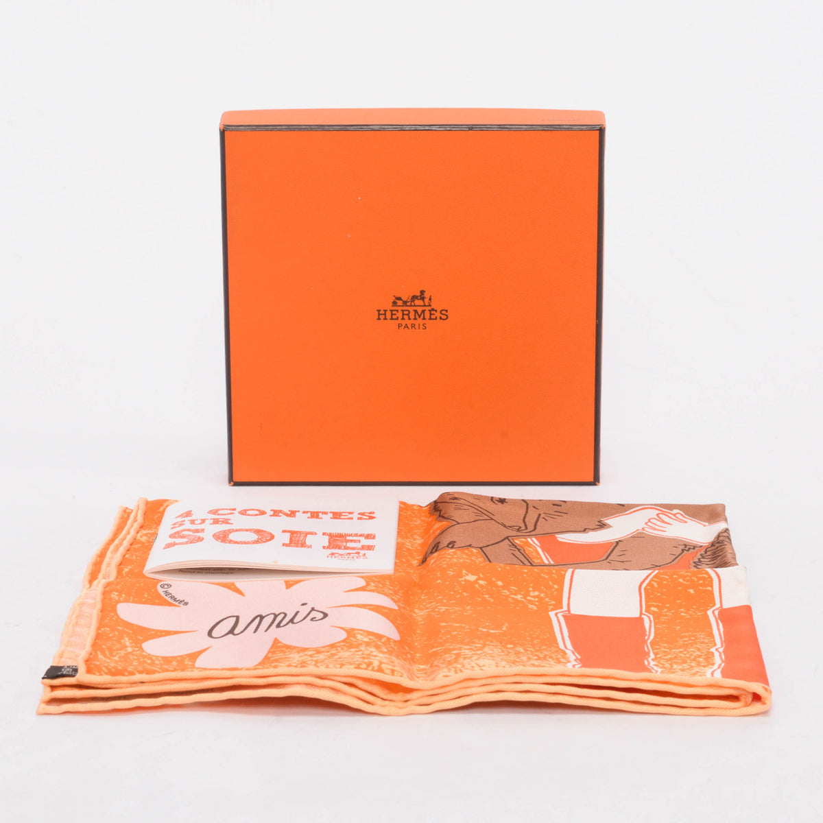 Hermes Orange Silk Amis Pour La Vie Scarf 45