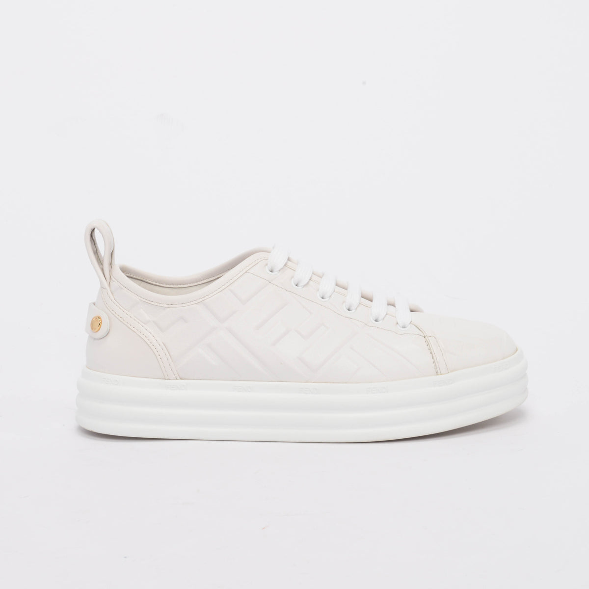 Fendi White Embossed Leather Monogram Rise Sneakers 36