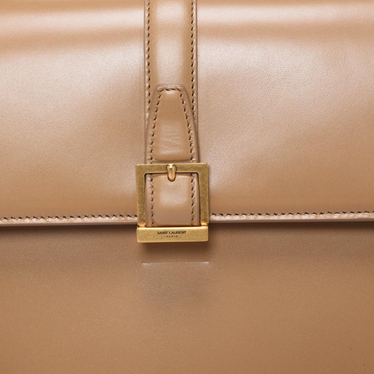 Saint Laurent Camel Calfskin Le Fermoir Top Handle Bag