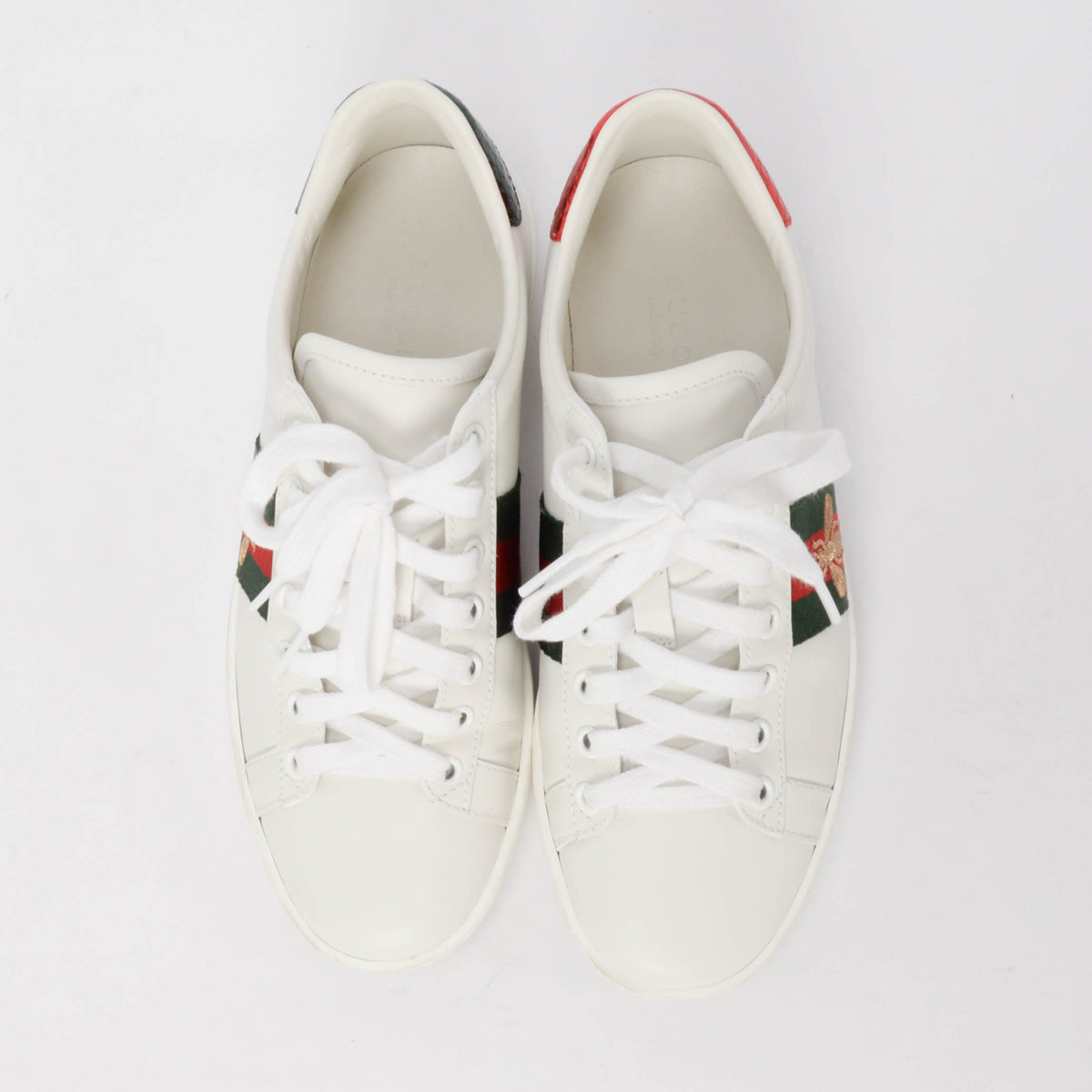 Gucci White Calfskin Bee Embroidered Ace Sneakers 36
