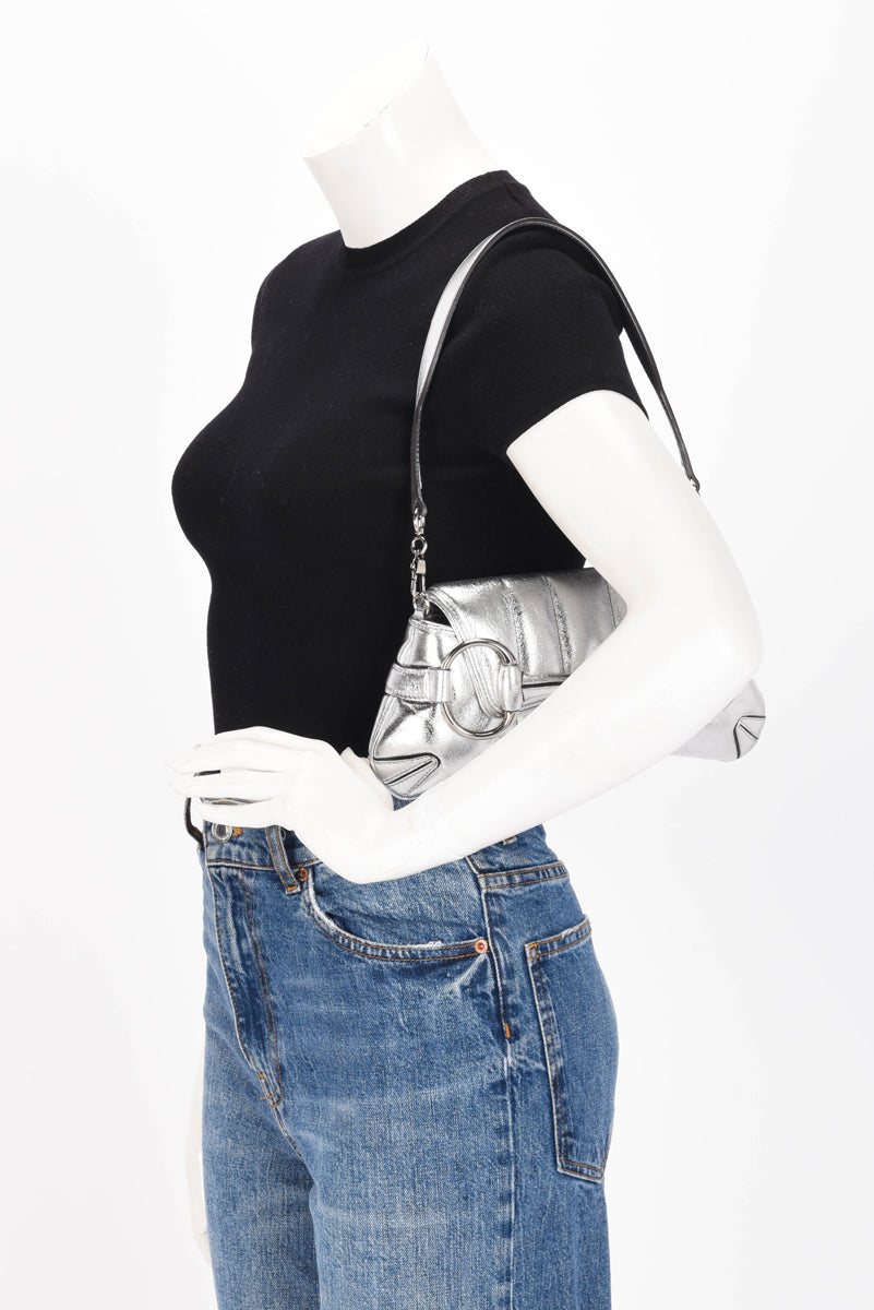 Gucci Silver Matelasse Small Horsebit Chain Bag