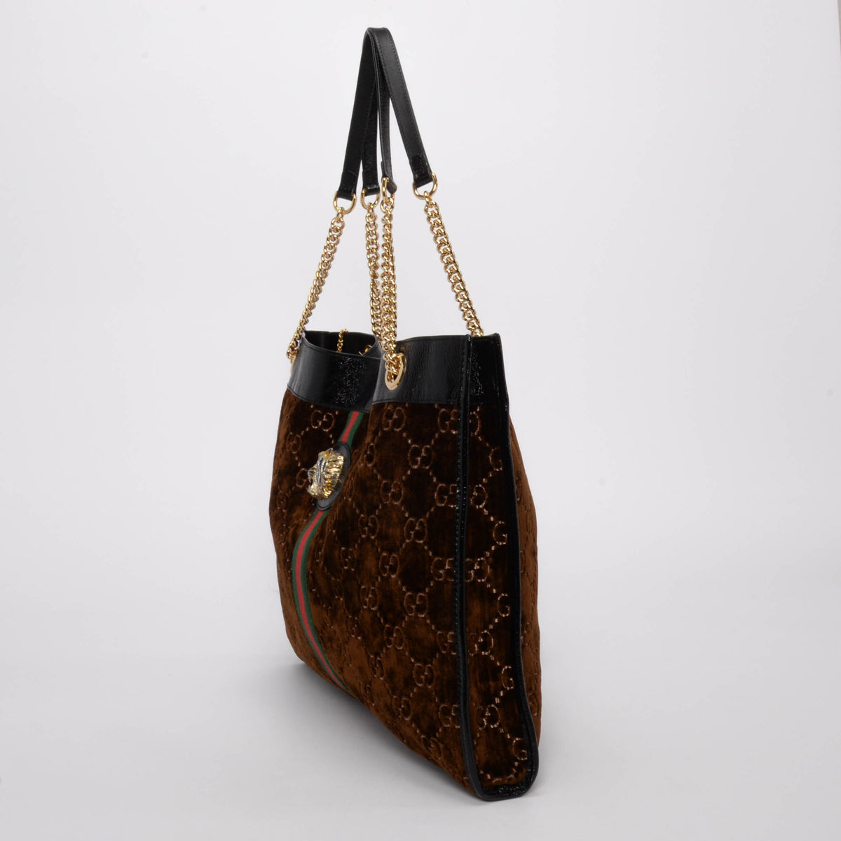 Gucci Brown GG Velvet Large Linea Rajah Tote