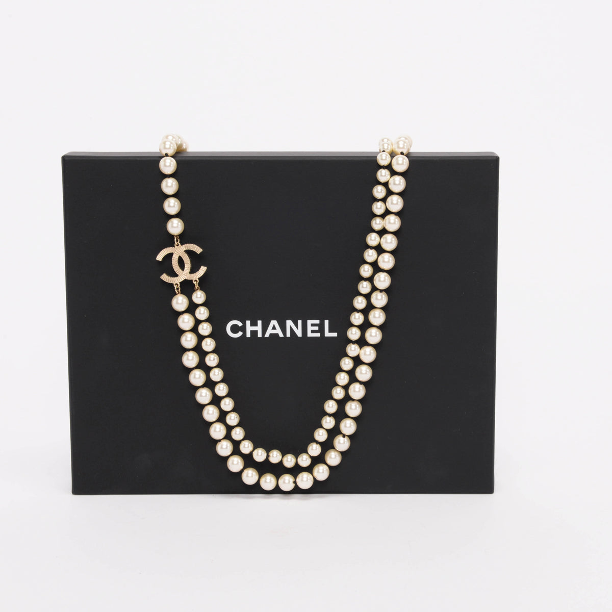 Chanel White Pearl Double Strand Necklace