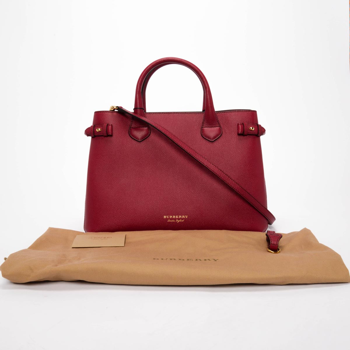 Burberry Red Derby Leather House Check Medium Banner Tote