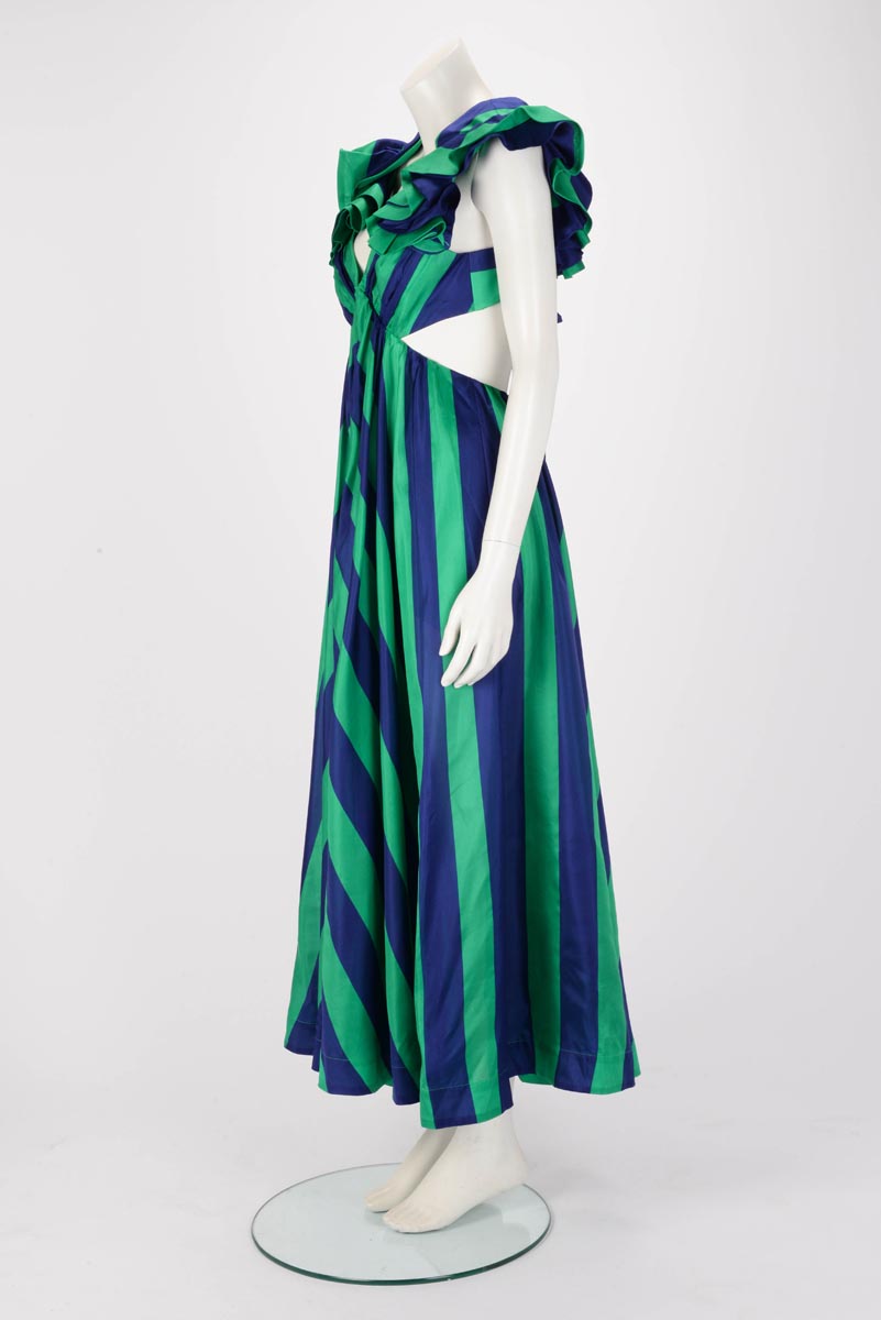 Zimmermann Navy & Green Silk Tiggy Frill Dress 0