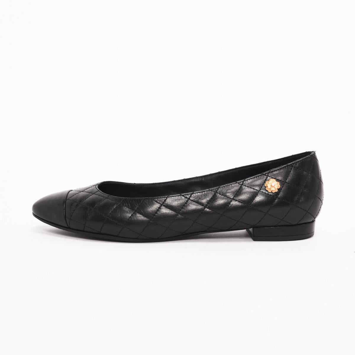 Chanel Black Quilted Camellia Charm Flats 37