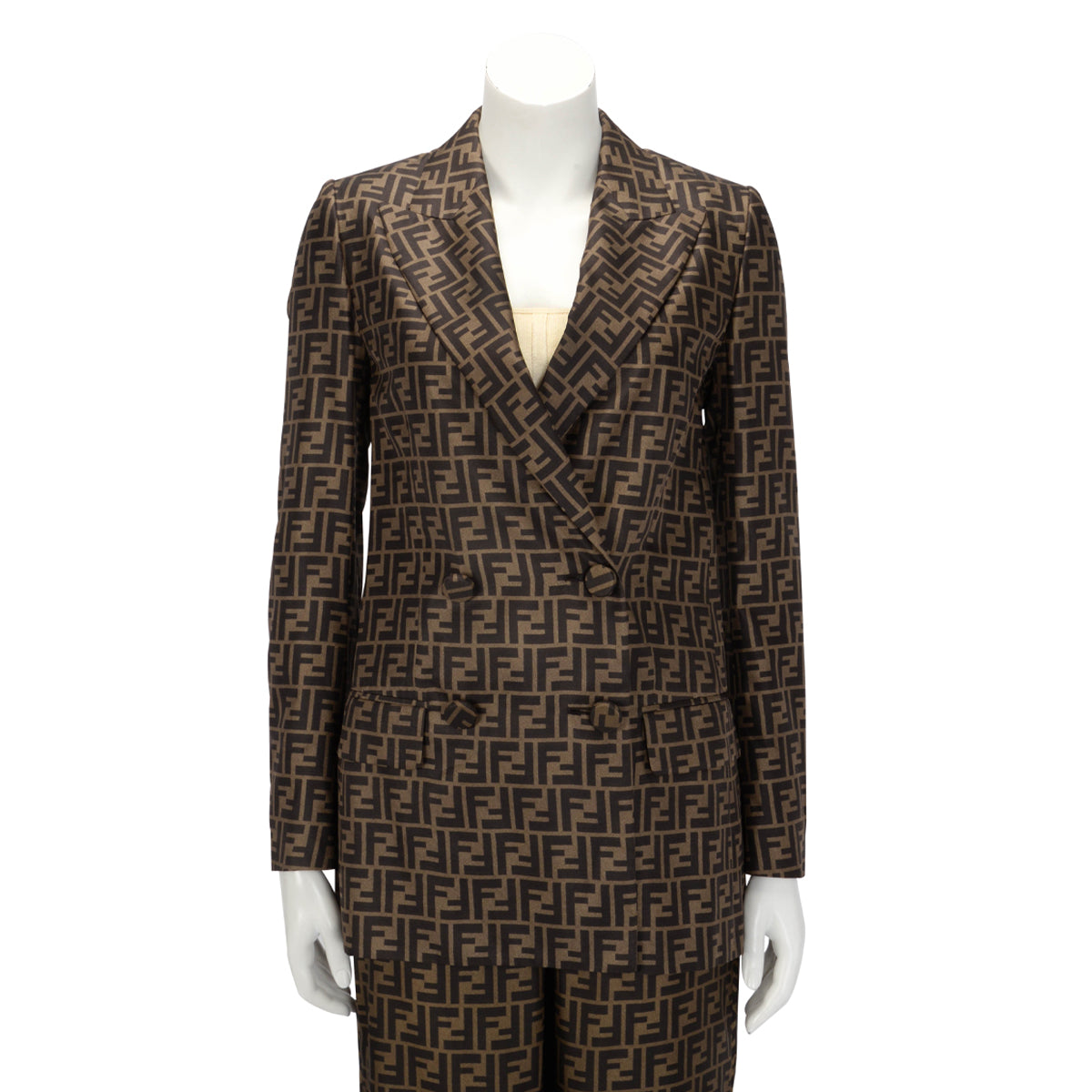 Fendi Tobacco Silk FF Monogram Blazer IT 36