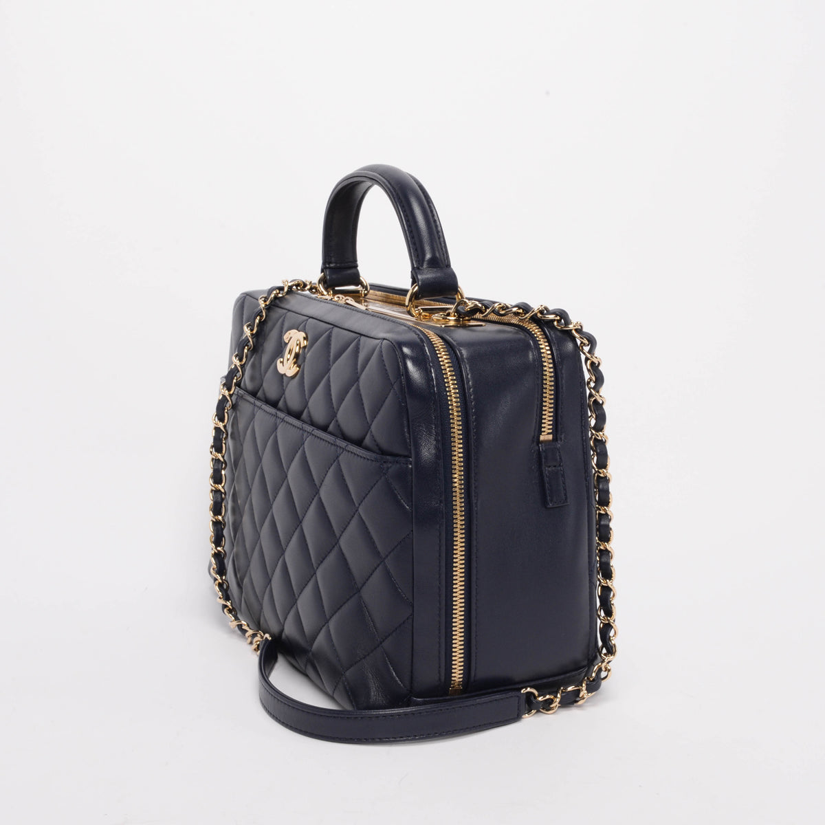 Chanel Navy Quilted Lambskin Large Trendy CC Bowling Bag