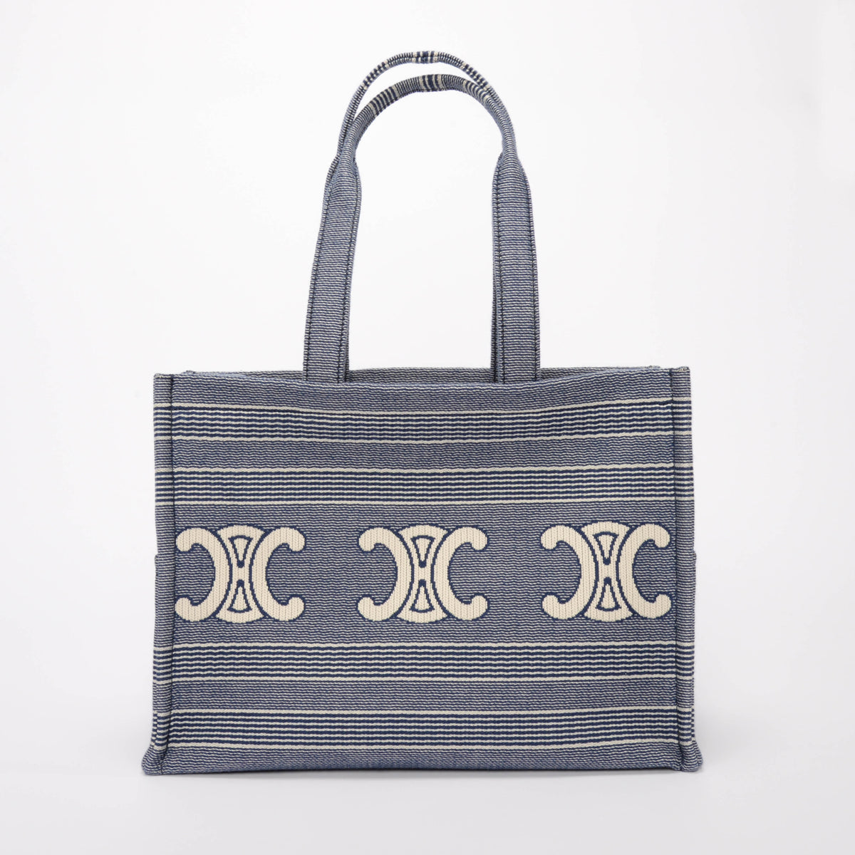 Celine Blue Triomphe Embroidered Canvas Large Cabas Thais