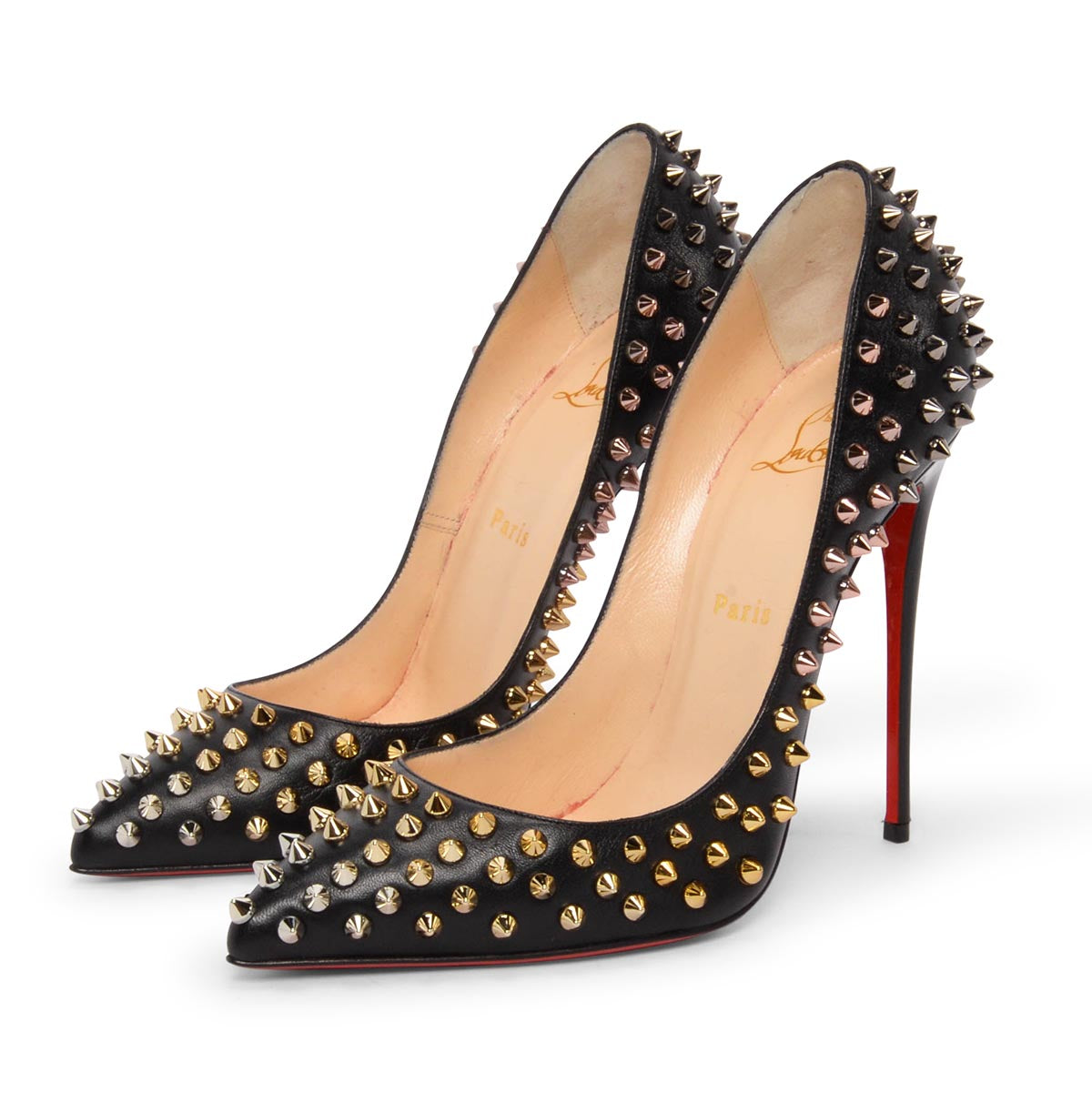 Christian Louboutin Black Mixed Degrade Follies Spike Pumps 38.5