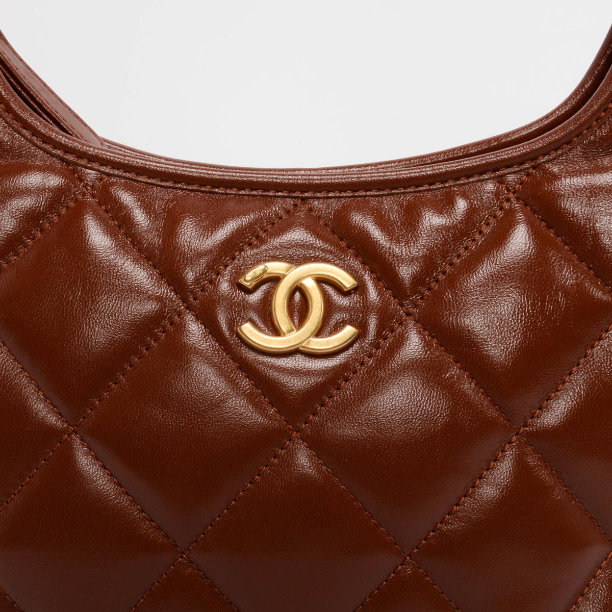 Chanel Brown Shiny Lambskin Small Hobo Bag