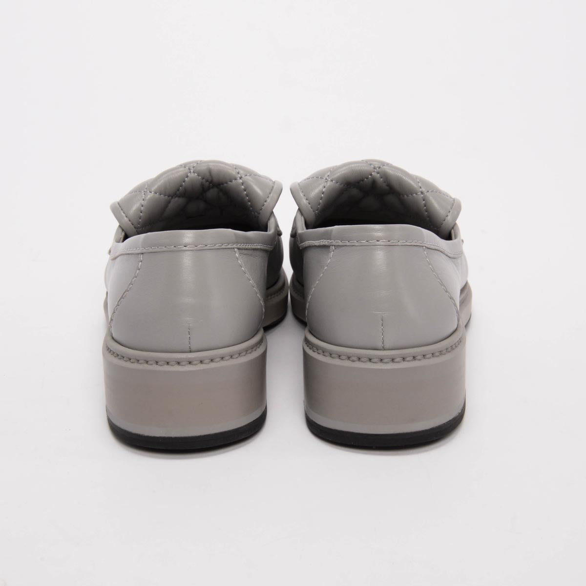 Chanel Grey Lambskin CC Turnlock Loafers 37.5