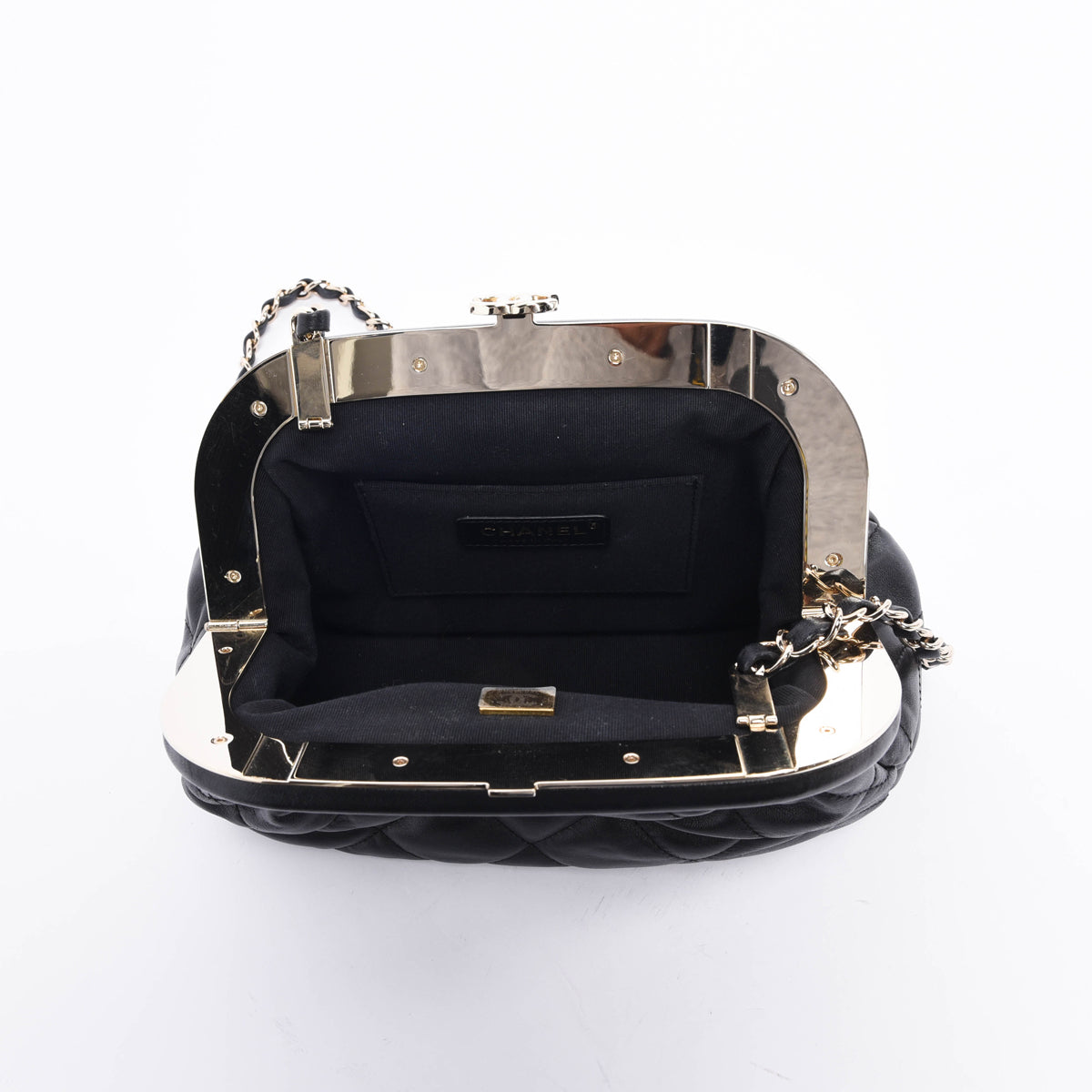 Chanel Black Quilted Lambskin CC Kisslock Clutch