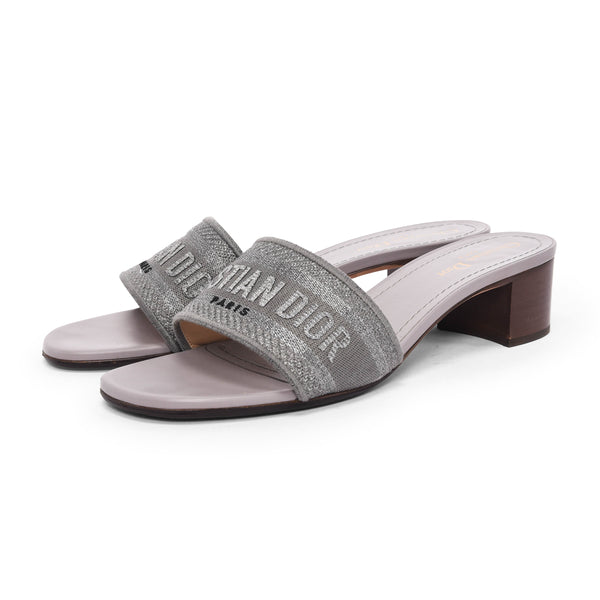 Dior Charcoal Canvas Lame Embroidered DWay Heeled Slides 41