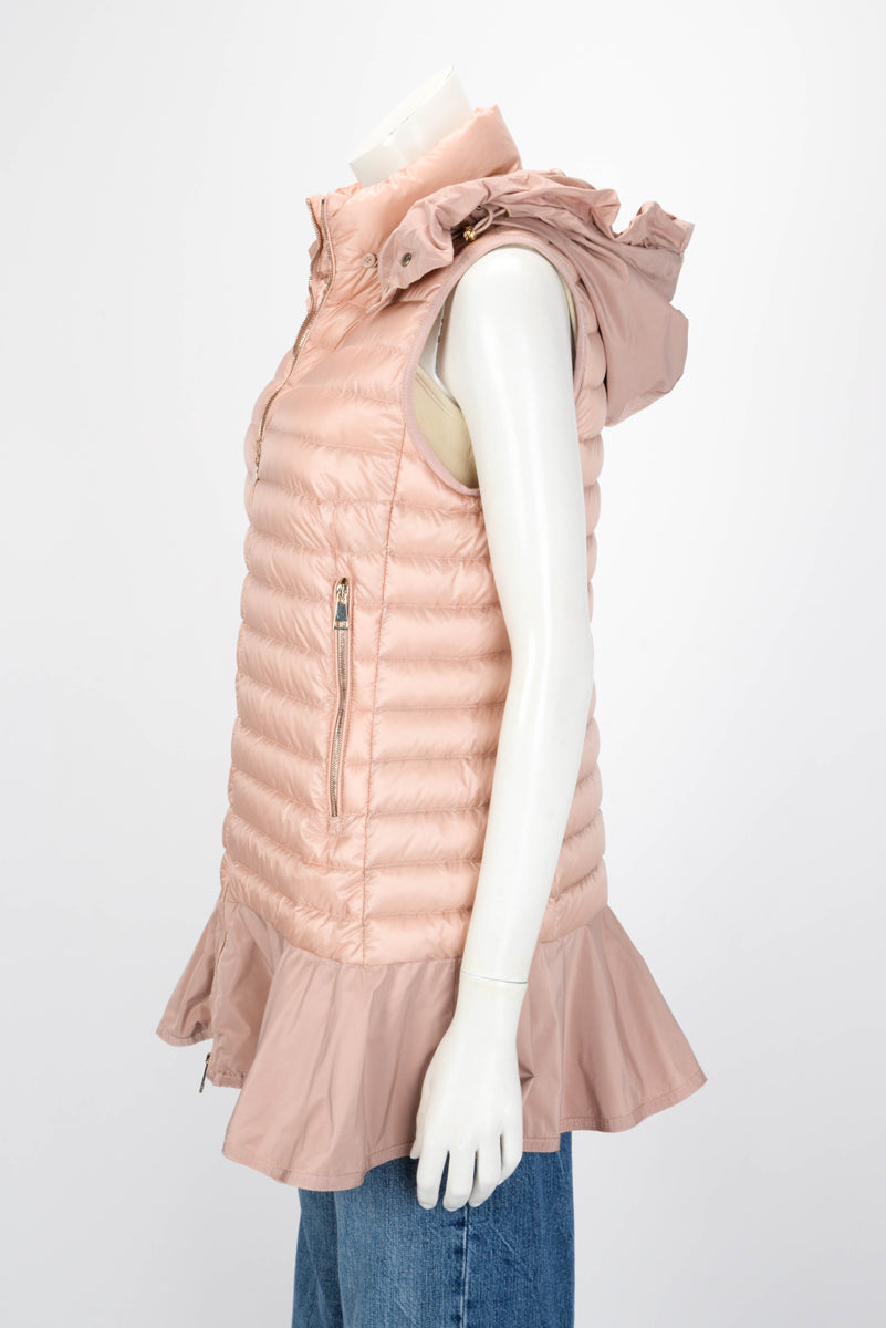 Moncler Pink Quilted Dorade Peplum-Hem Puffer Vest 1