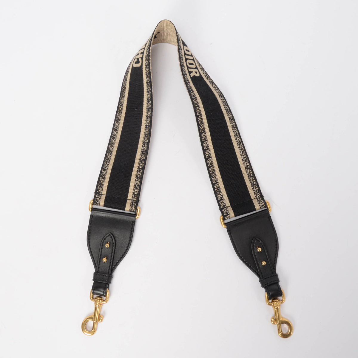 Dior Black Embroidered Canvas Logo Bag Strap