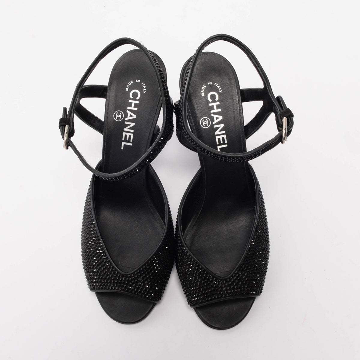 Chanel Black Crystal CC Heel Sandals 41