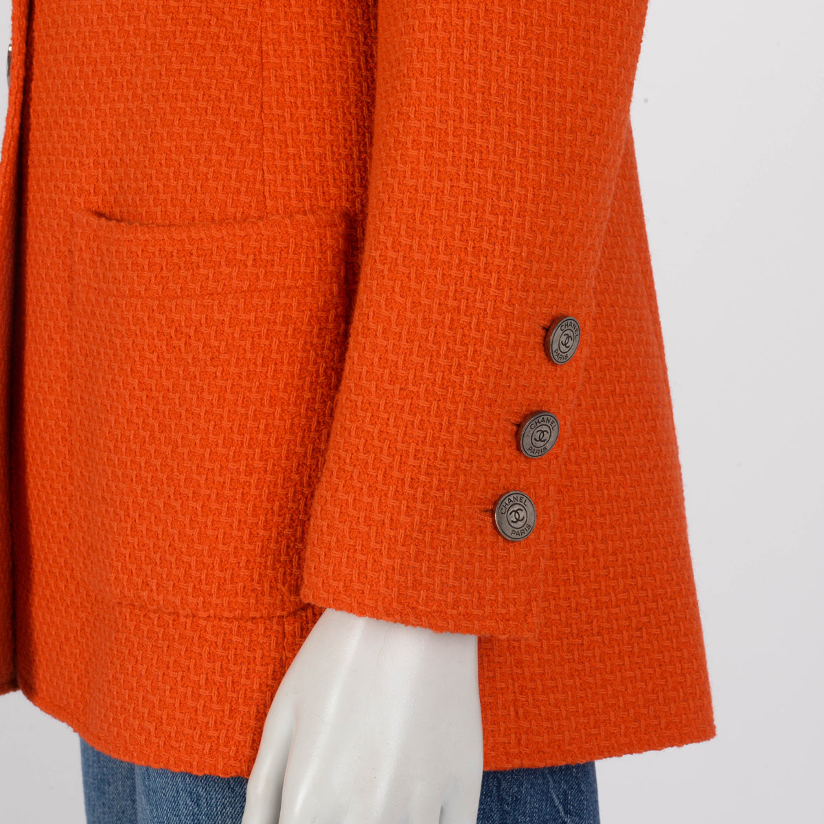 Chanel Orange Tweed Single Breasted Jacket FR 38