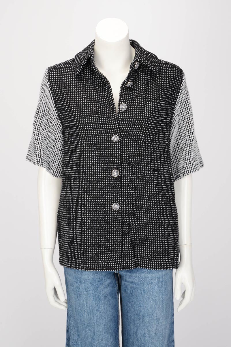 Chanel Black & White Tweed Short Sleeve Blouse FR 36