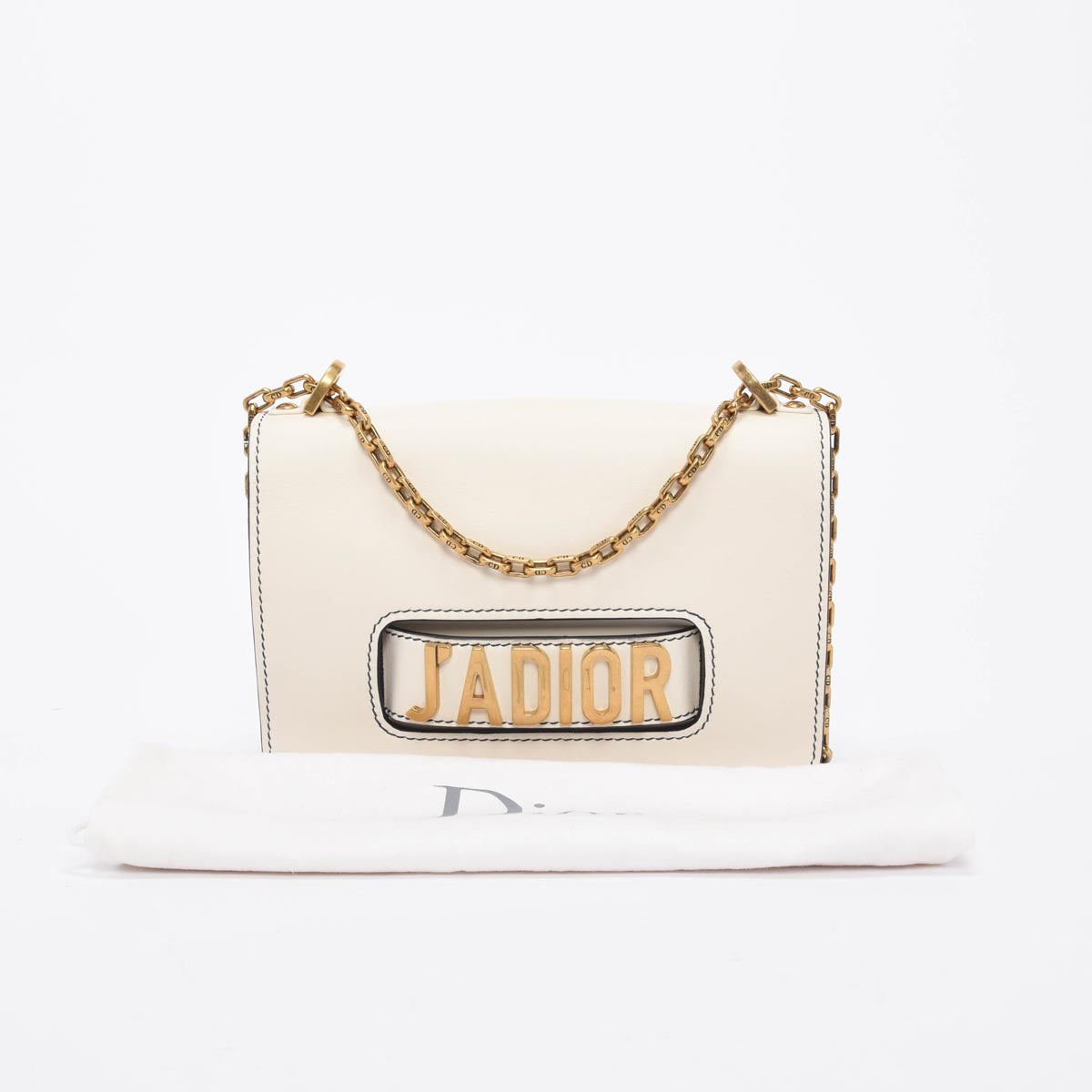 Dior White Calfskin Medium J'Adior Chain Flap Bag