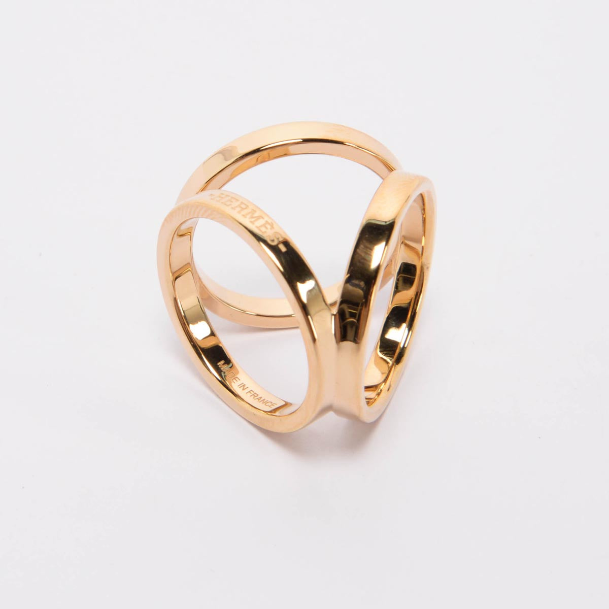 Hermes Gold Tone Permabrass Trio Scarf Ring