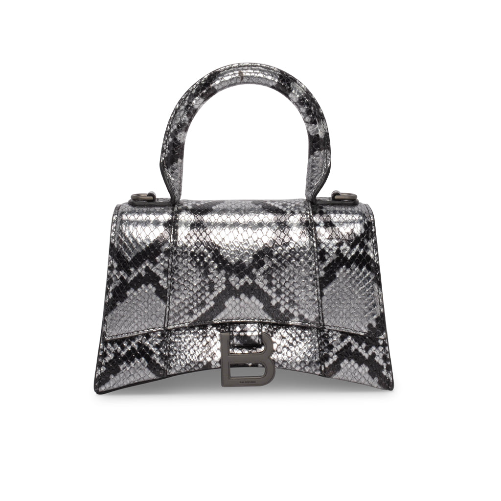 Balenciaga Silver Python Embossed Hourglass XS Bag
