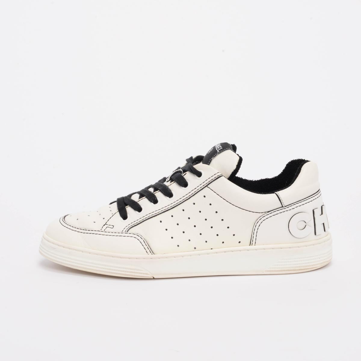 Chanel White Perforated Calfskin Low Top Sneakers 41