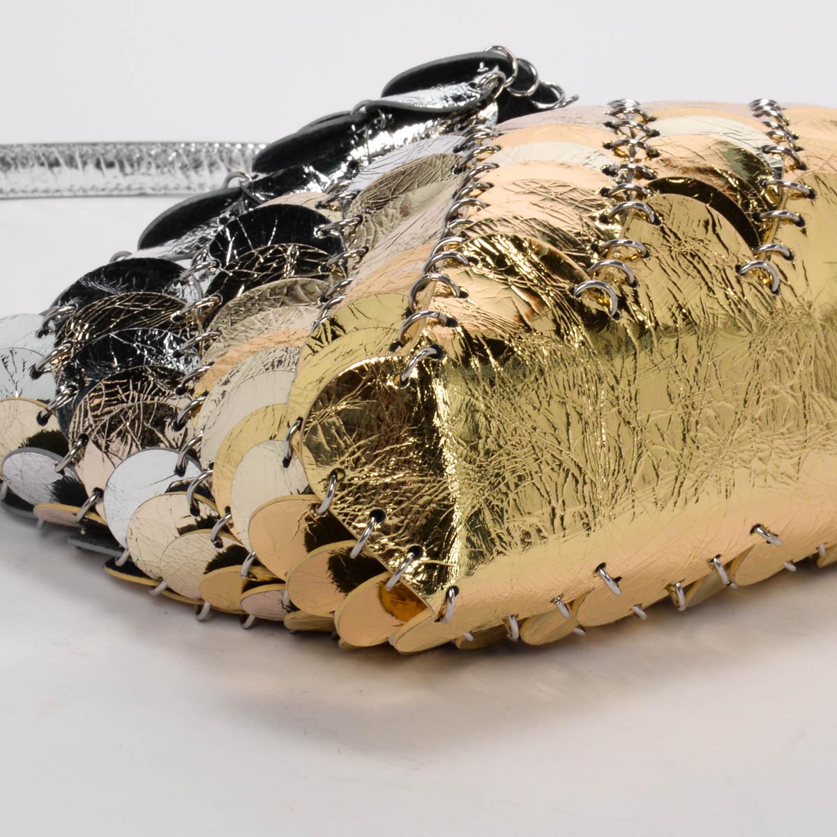 Paco Rabanne Metallic Gradient Leather Disc Paco Shoulder Clutch Bag