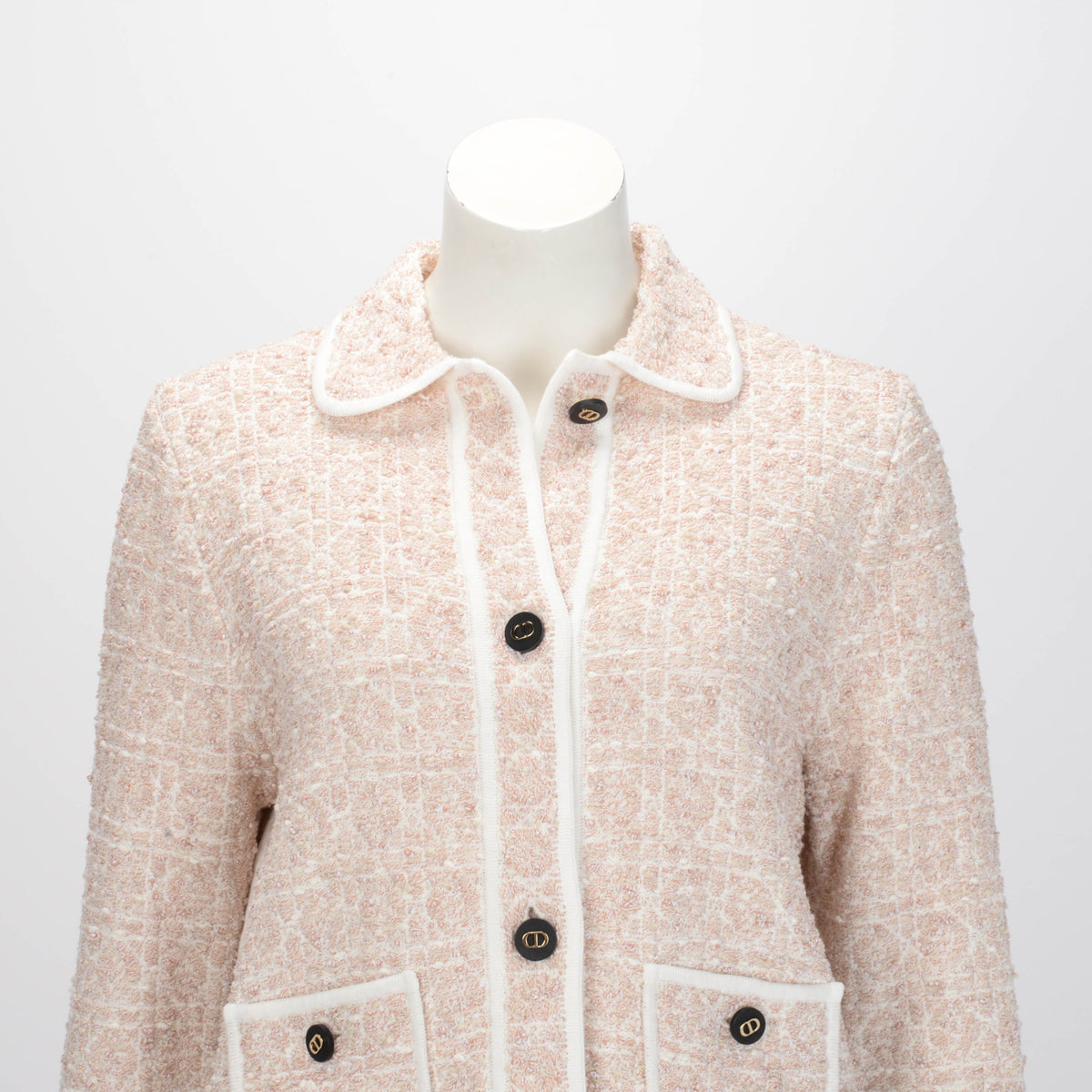 Dior Peach Blossom Tweed Knit Macrocannage Jacket FR 42