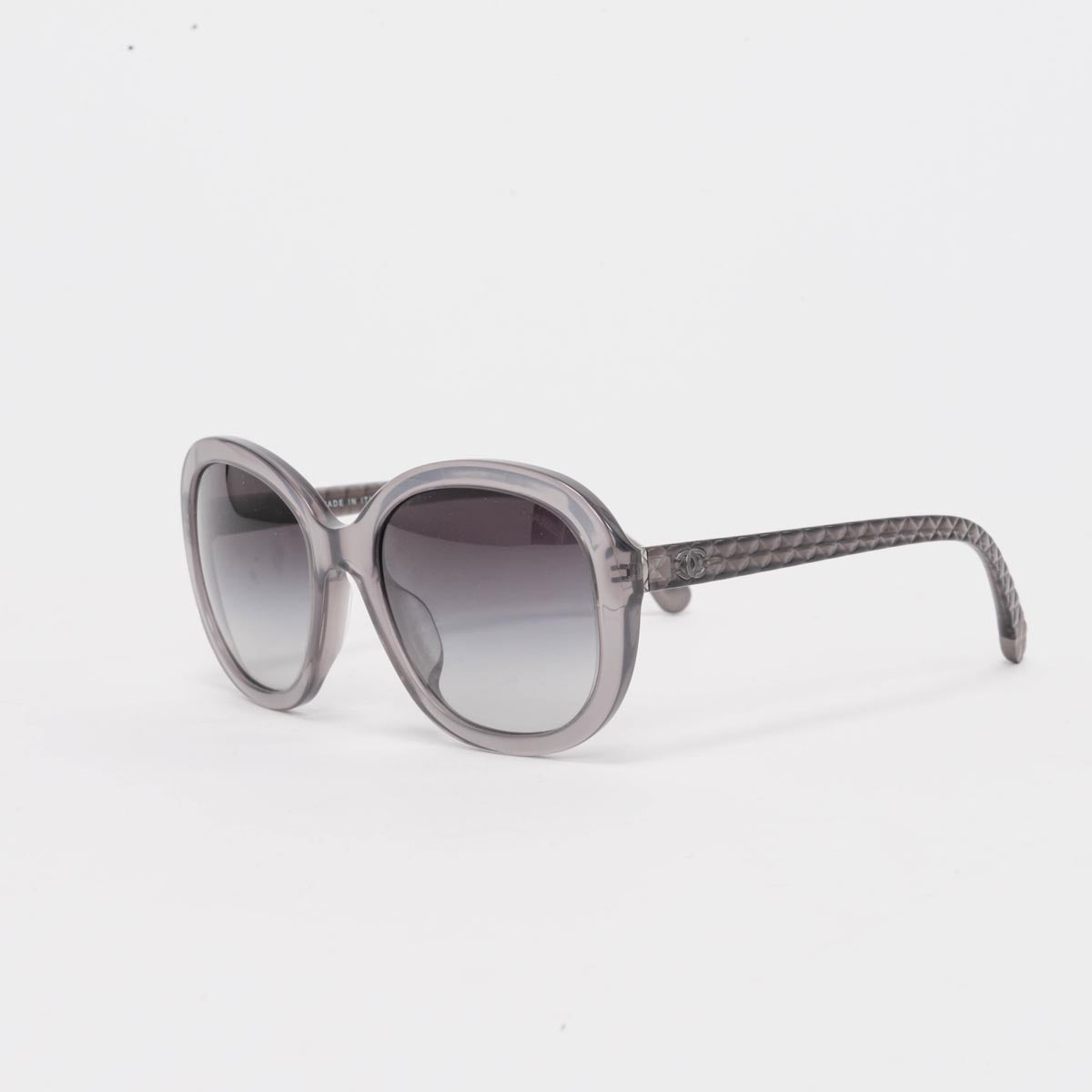 Chanel Grey Oval Quilted-Arm Sunglasses