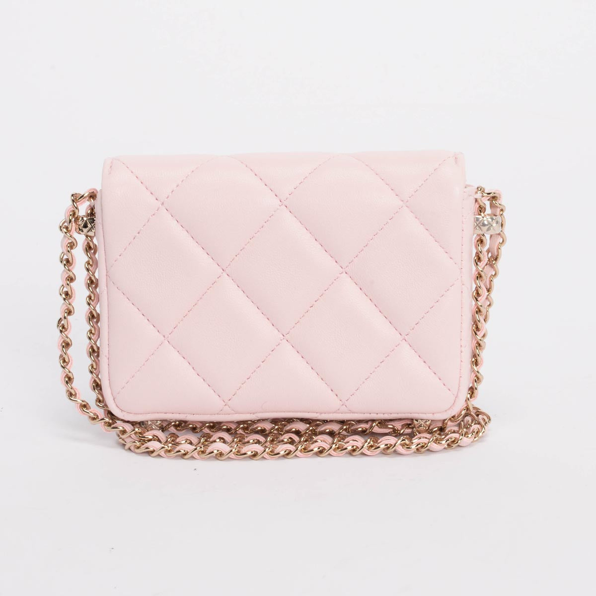 Chanel Light Pink Calfskin Clutch With Chain Wallet