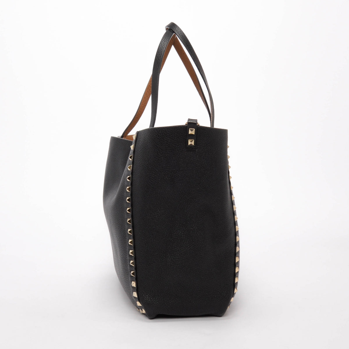 Valentino Black & Tan Grained Calfskin Reversible Rockstud Tote