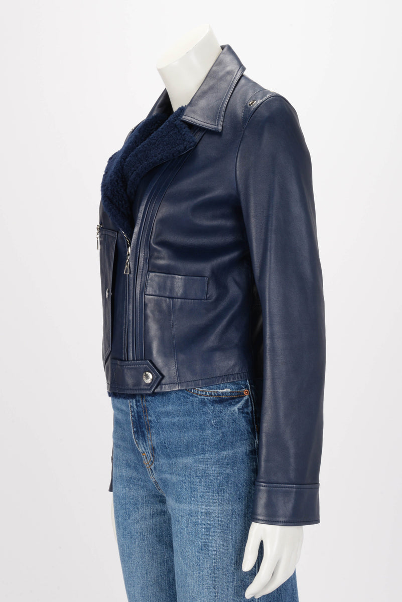 Louis Vuitton Blue Lambskin Biker Style Jacket FR 38