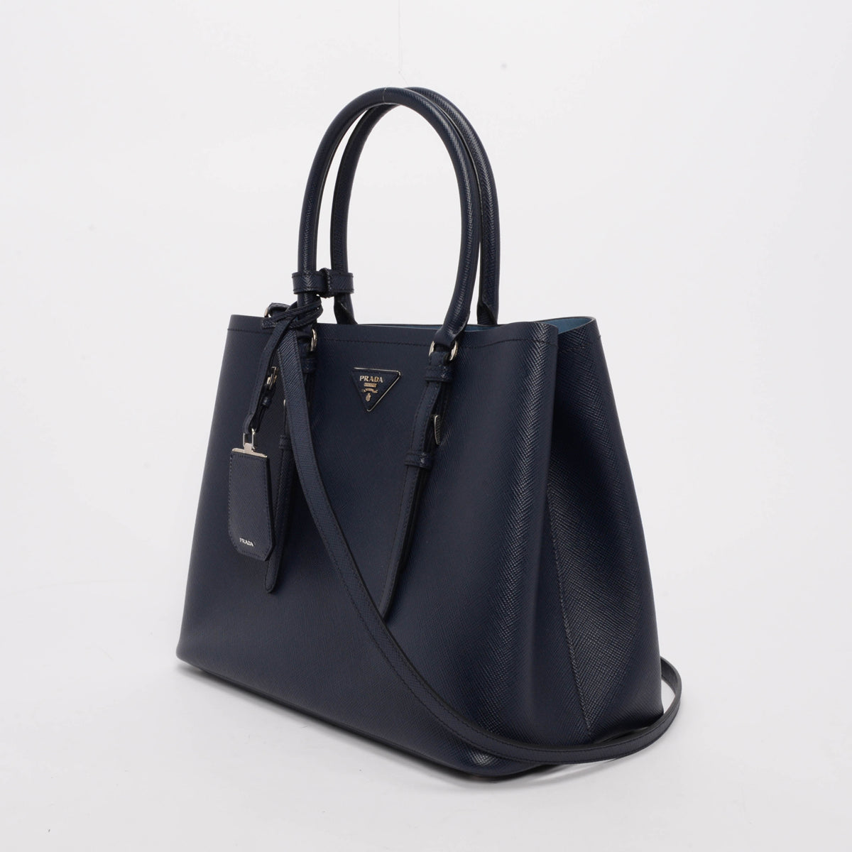 Prada Navy Saffiano Medium Double Tote