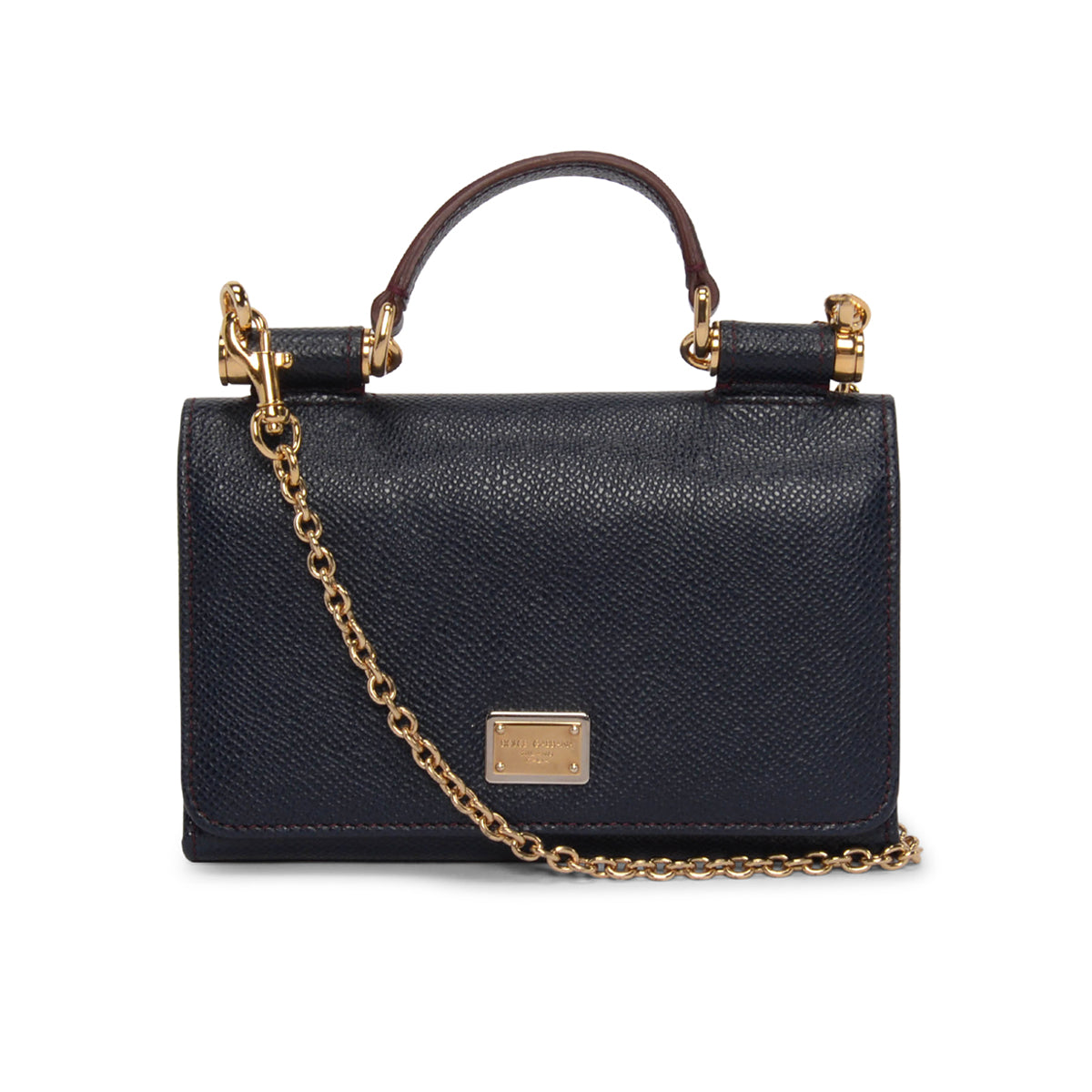 Dolce & Gabbana Navy Grained Leather Miss Sicily Wallet On Chain