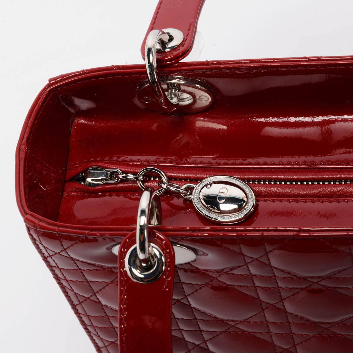 Dior Red Cannage Patent Medium Lady Dior Bag