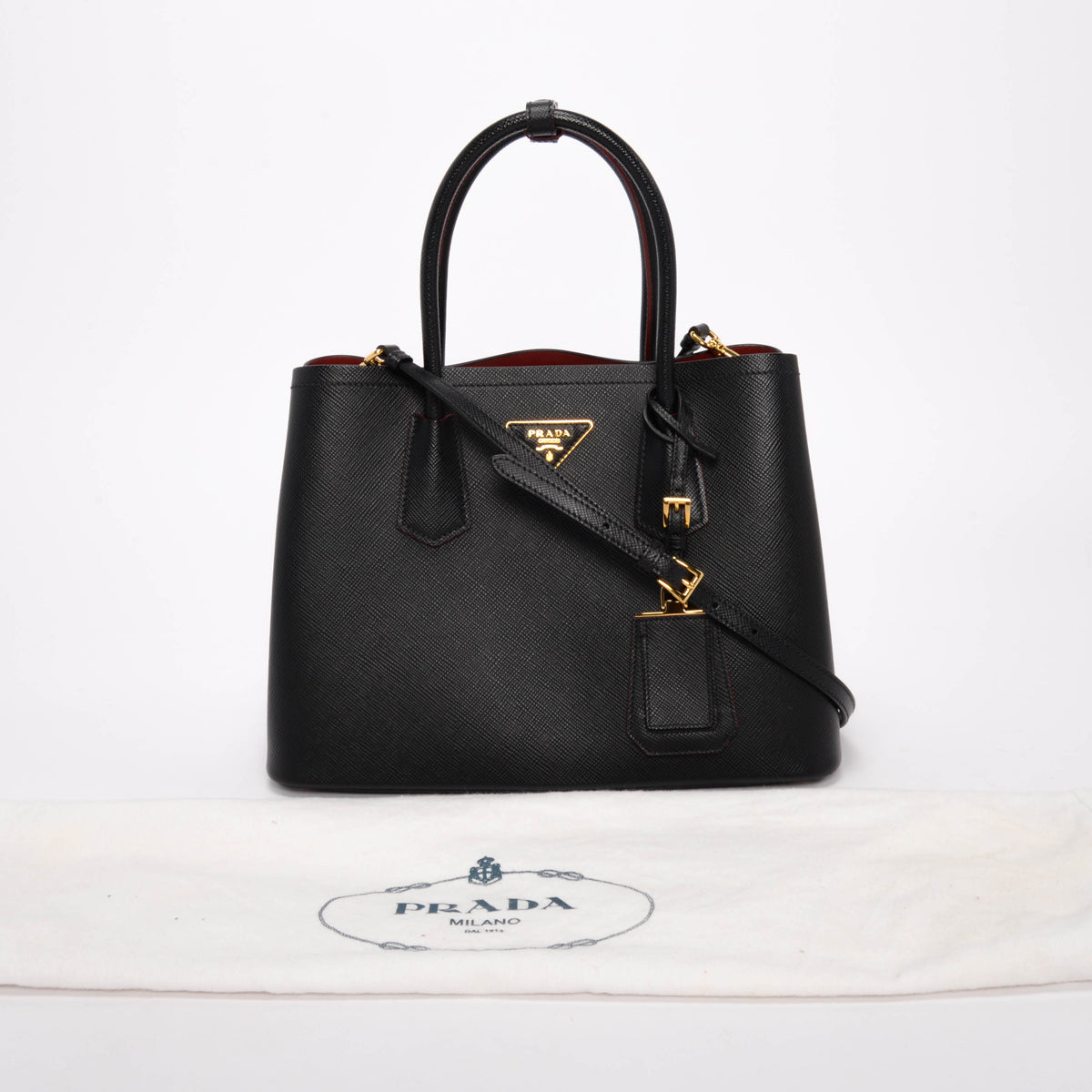 Prada Black Saffiano Cuir Medium Double Bag