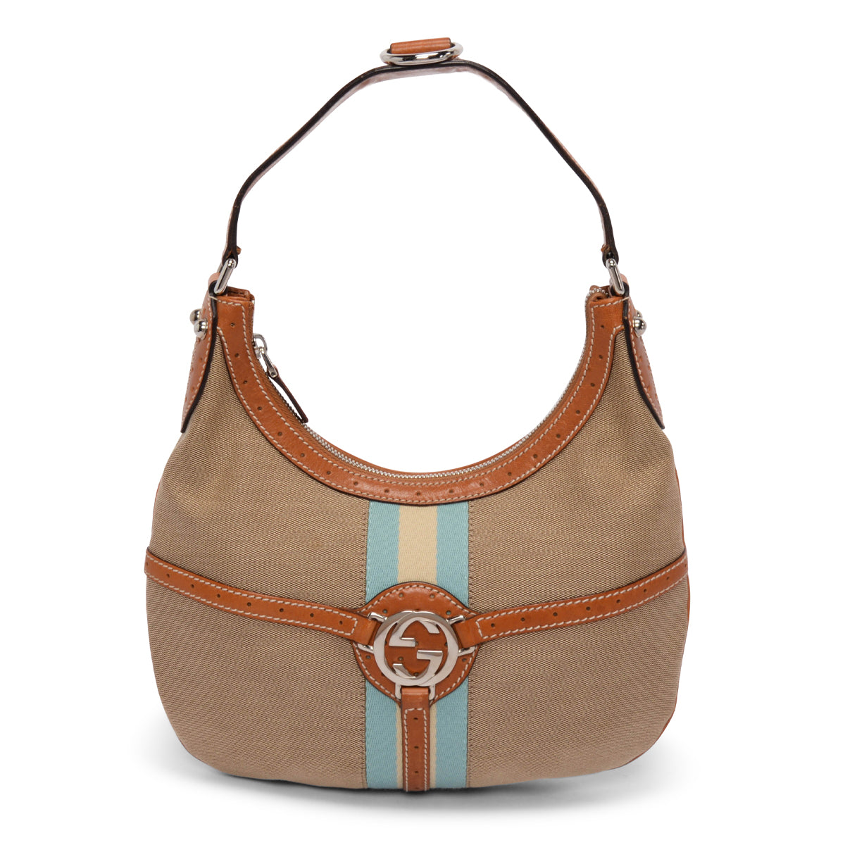 Gucci Tan Canvas Web GG Reins Hobo Bag