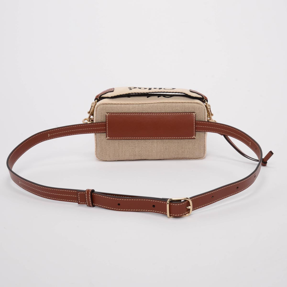 Chloe Sepia Brown Leather & Canvas Woody Belt Bag
