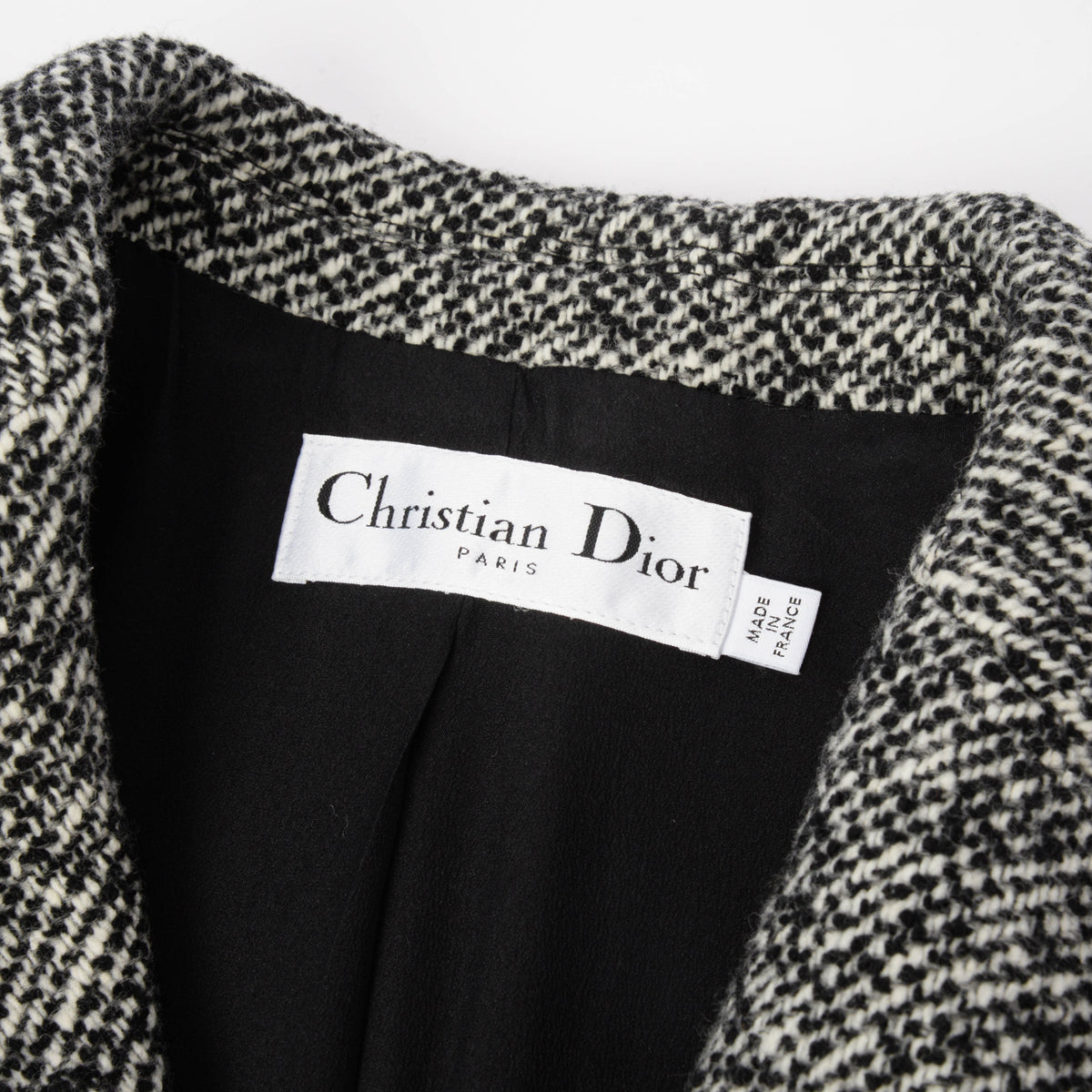 Dior Black & White Wool Tweed Belted Coat FR 40