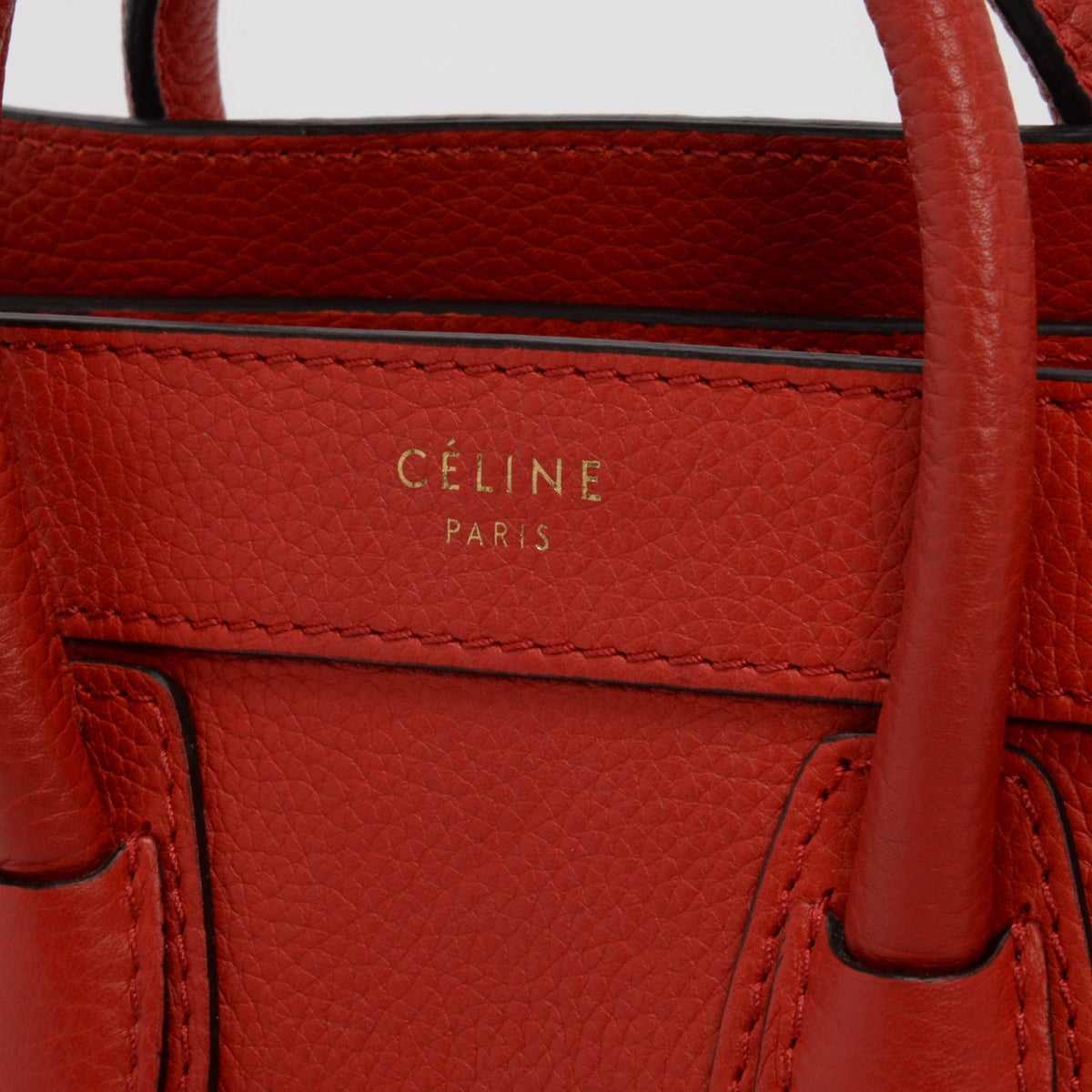 Celine Poppy Red Drummed Calfskin Micro Luggage Tote