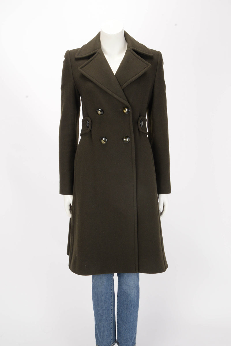 Stella McCartney Olive Wool Melton D.B. Coat IT 42