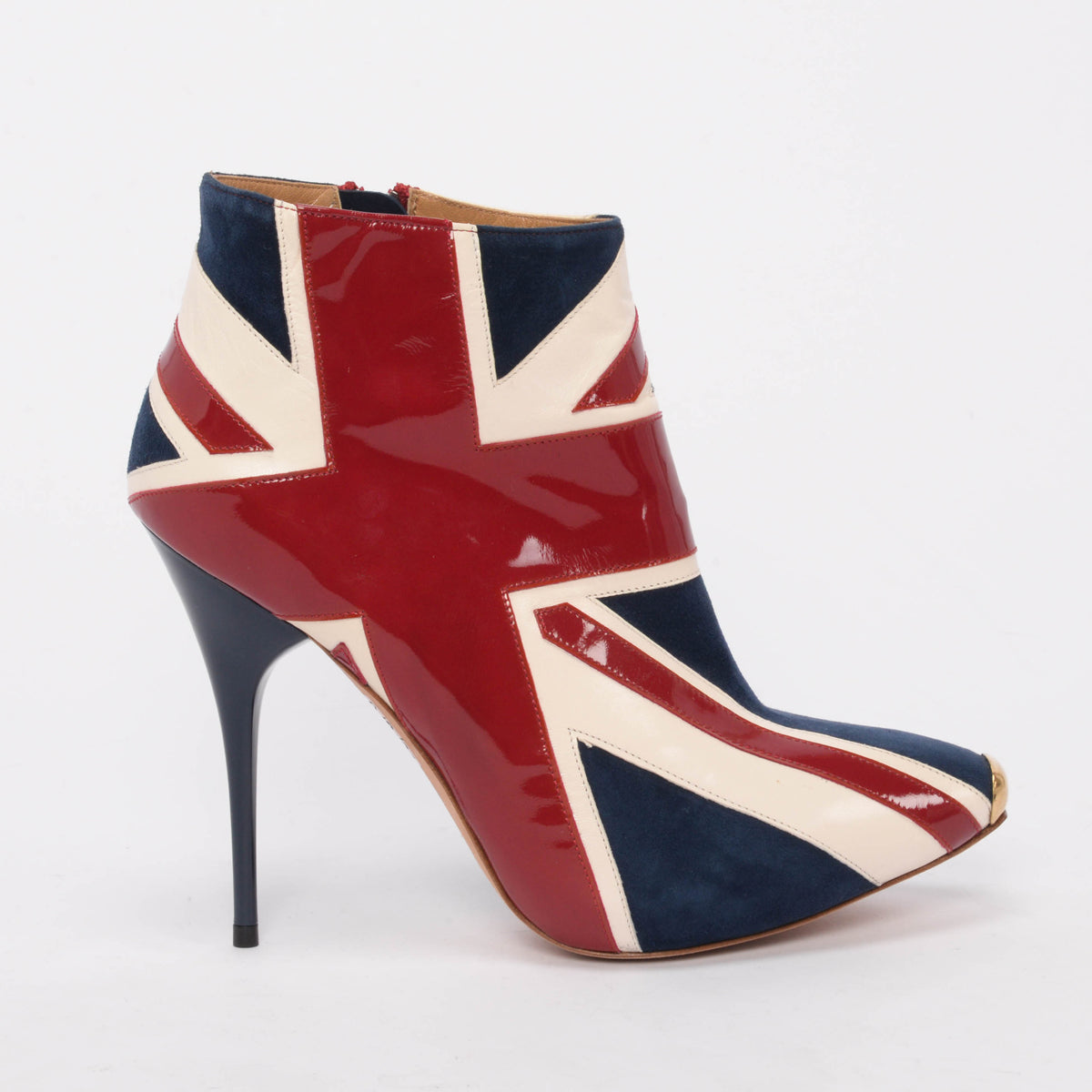 Alexander McQueen Red & Blue Patent & Suede Union Jack Boots 38