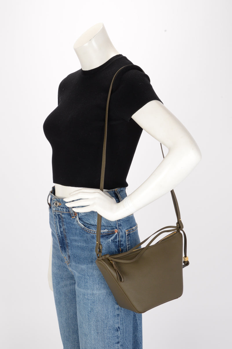 Loewe Olive Calfskin Braided Handle Mini Hammock Hobo + Strap