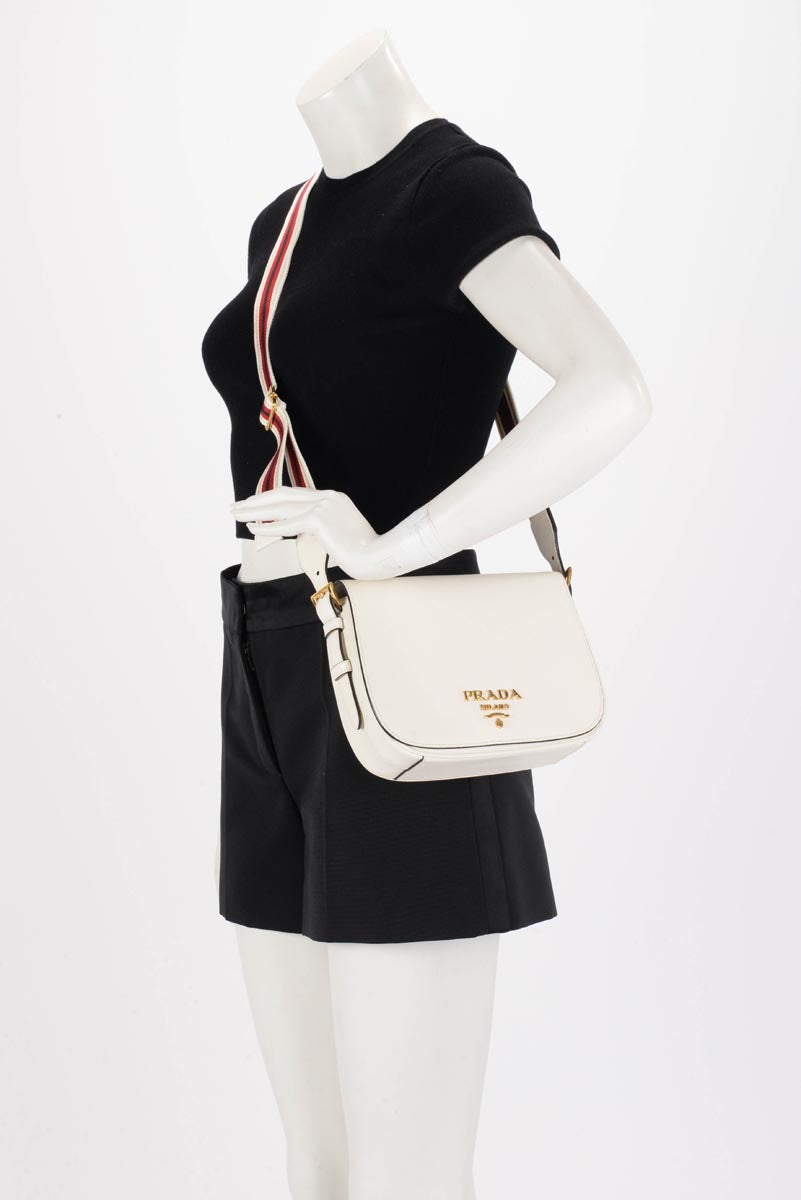 Prada Bianco Saffiano Full Flap Cross Body Bag